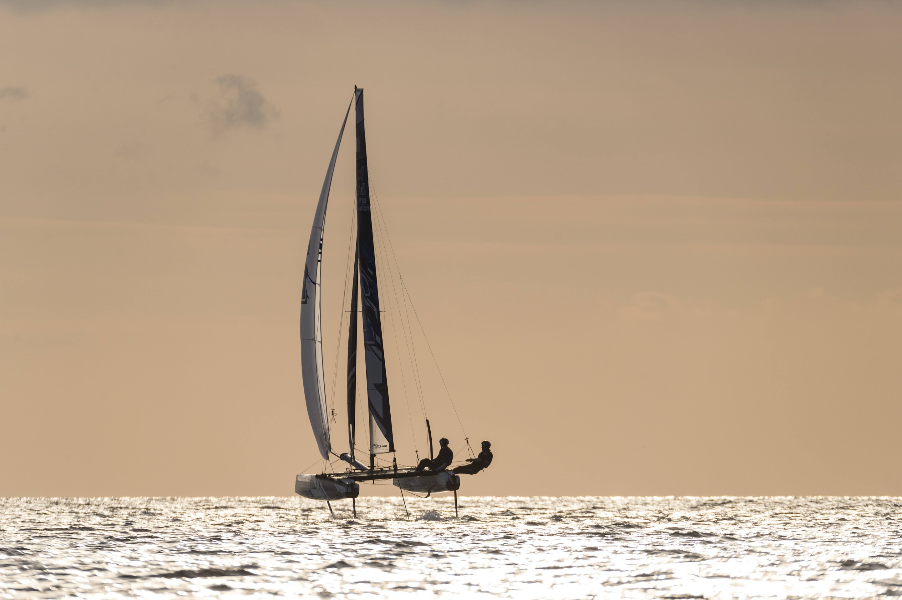 Sailing on a foiling catamaran